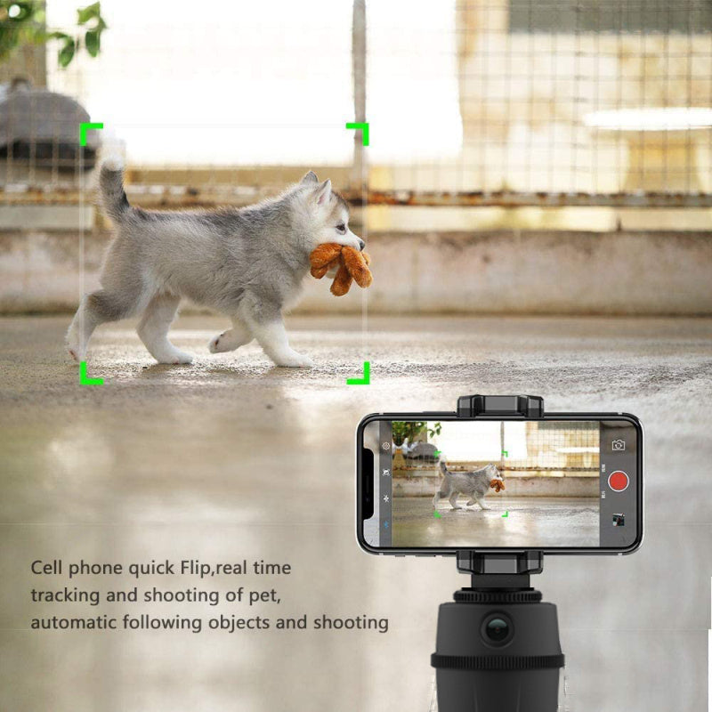 Face Follower automotive accessory demonstrating real-time tracking and shooting of a pet using a smartphone holder